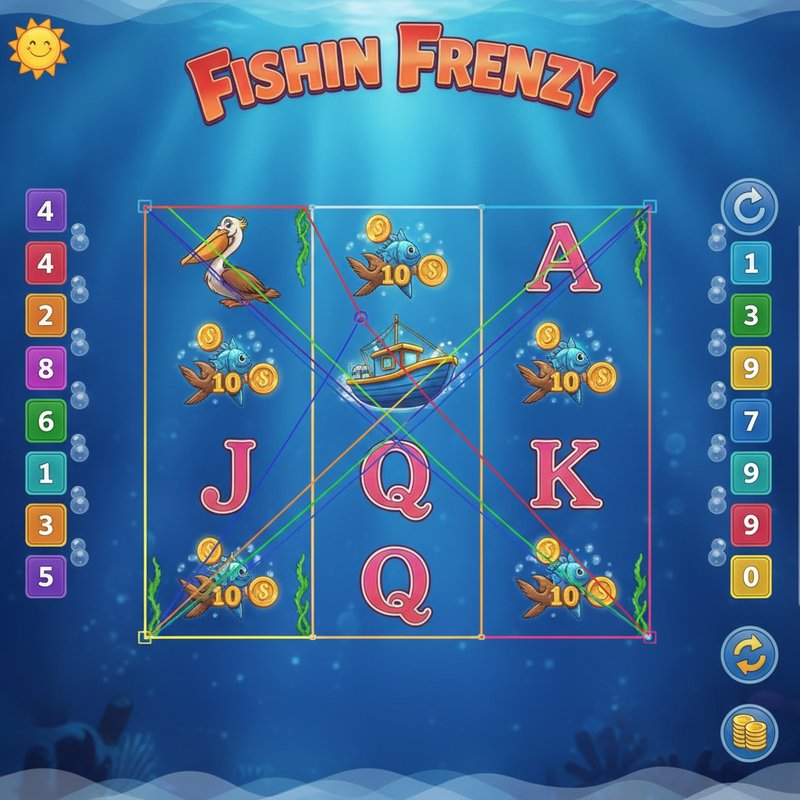 Fishin Frenzy gameplay showing active paylines and winning combinations across the reels