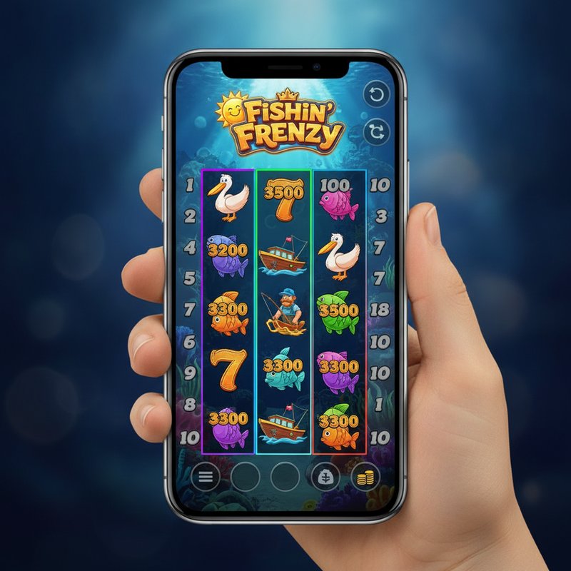 Fishin Frenzy slot running on a mobile device browser with underwater background visible
